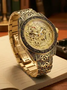 Men's Vintage Dragon Design Mechanical Watch, Fashion Skeleton Automatic Watch for Party, Daily Clothing Decor, Trendy All-match & Exquisite Watch for Birthday Gift with Box, Fashionable Analog Watch