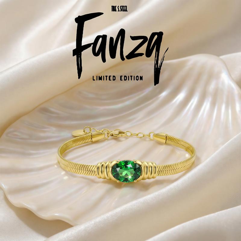 Fanzq 16k Gold Bracelet with Emerald Gem | Vintage Luxe Statement Jewelry for Party/Daily ,gifts for women,gifts for girlfriend,christmas gifts for gf,gifts for mom,mom gifts