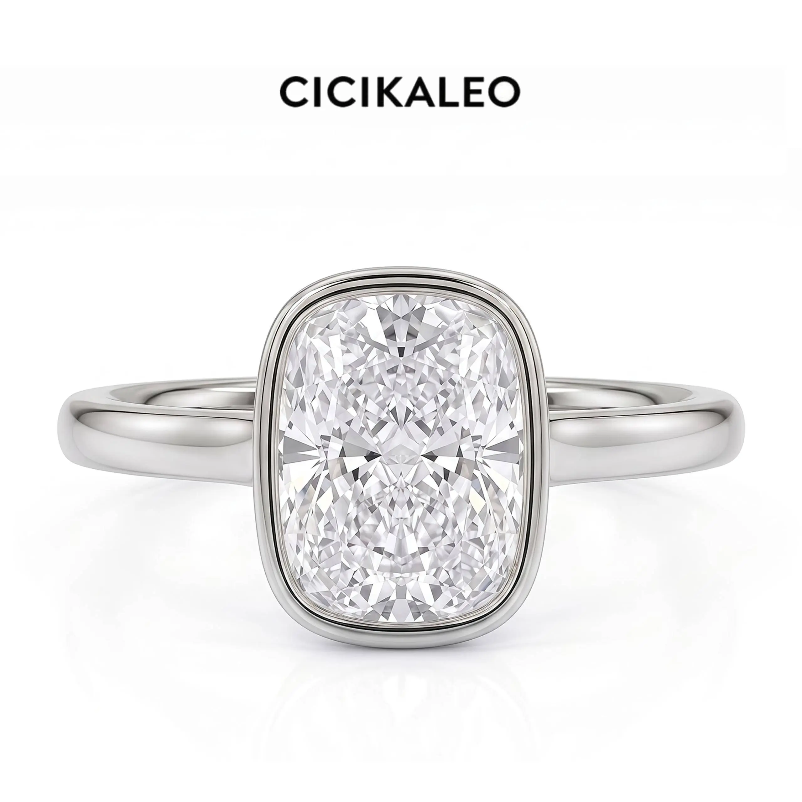 CICIKALEO 14K Gold Plated 3CT Cushion Cut Solid 925 Sterling Silver Cubic Zirconia Simulated Diamond Engagement and Promise Ring for Women