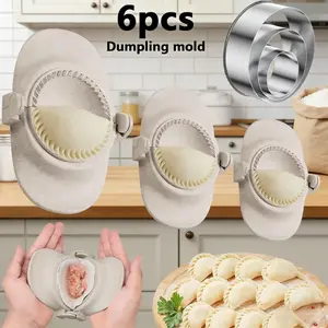 This set of 6pcs dumpling making tools includes 3 different sizes of wheat straw dumpling molds and 3 stainless steel skin cutters. With just one clip, beautiful flower edge dumplings can be made quickly and beautifully for beginners