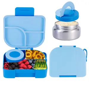 Bento Lunch Box with 8oz Soup Thermo, Leak-Proof Lunch Containers with 4 Compartment, Thermo Hot Food Jar and Insulated Lunch Box for School Travel Storage