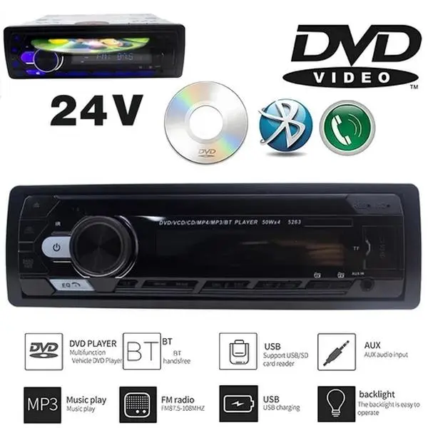 1 Din Car Radio MP3 SD/AUX/USB Wireless Remote Control Charger Handsfree DVD CD Player FM Transmitter Car Stereo