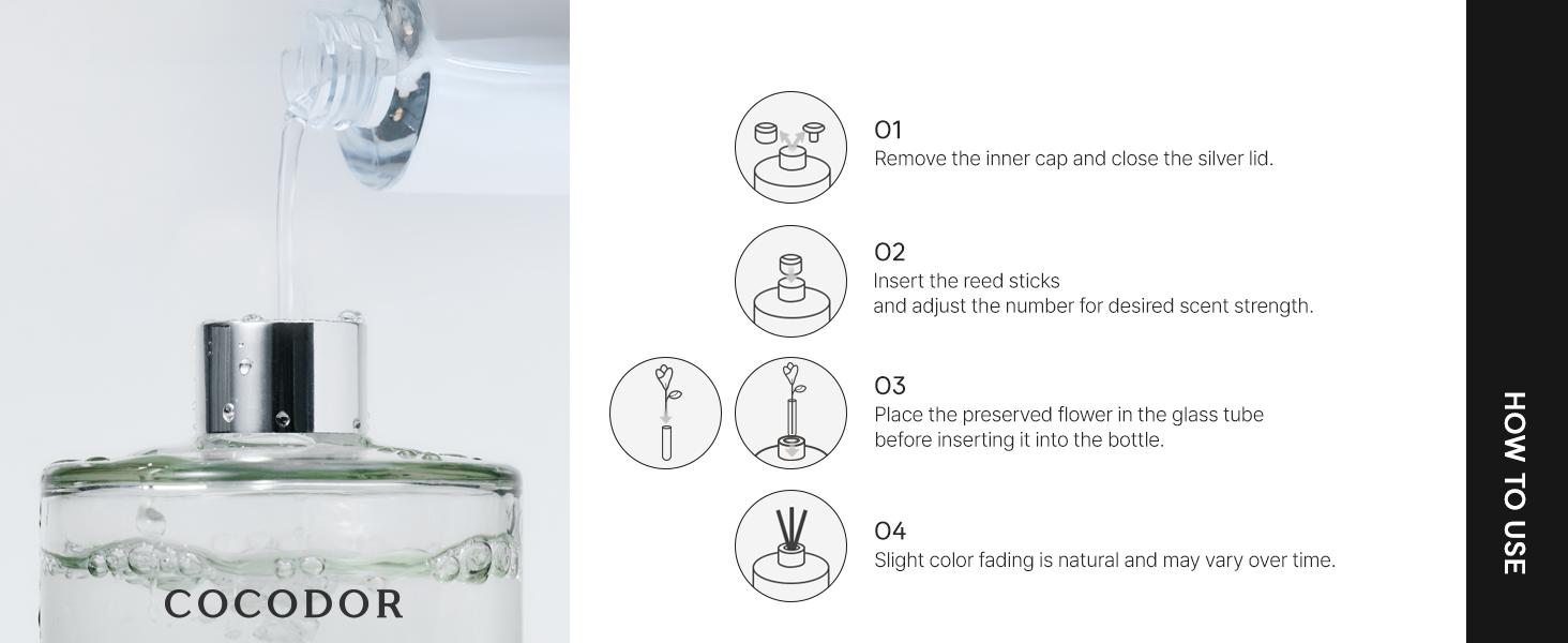 COCODOR Flower Reed Diffuser Set / 6.7oz / Scent Diffuser with Sticks Home Fragrance Reed Diffuser for Bathroom Shelf Decor