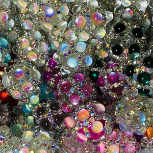Fancy rhinestone cat eye (bubble) bead, 2pcs,  mix