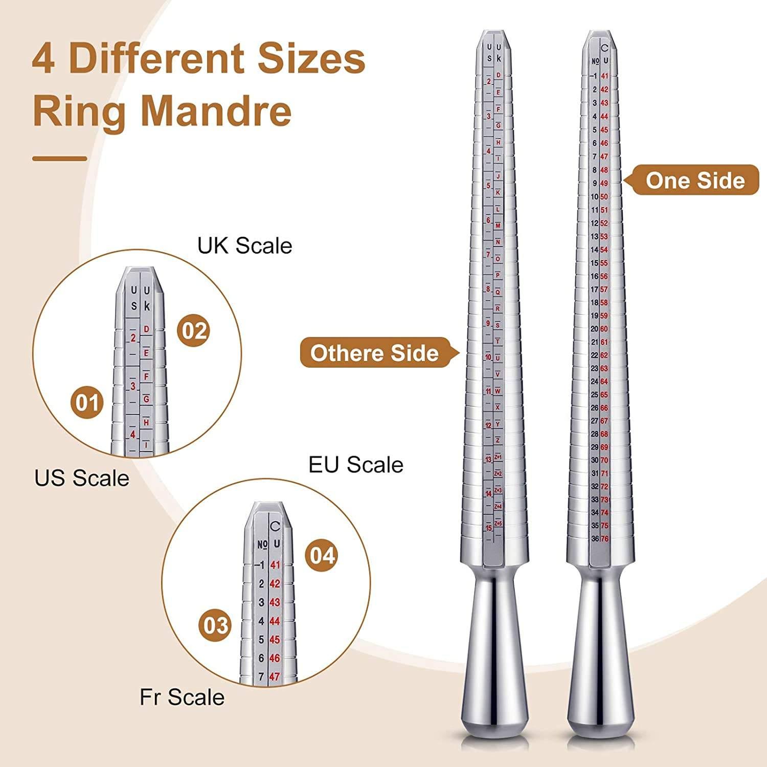 Alloy Ring Sizer Measuring Tool Set - US/UK Size Ring Mandrel, Ring Gauge & Finger Sizer for Jewelry Making, Ring Sizing & Resizing