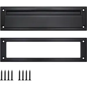 13"×3.6" Heavy-Duty Iron Mail Slot for Front Door or Wall, Matte Black, with Pre-Drilled Holes & 8 Screws Included, Easy DIY Install