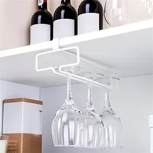 Carbon Steel Wall-Mounted Wine Glass Rack, Modern Home Decor, Durable Rust-Resistant Metal, Space-Saving Storage Design for Kitchen & Bar