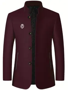 Men's casual formal style lambskin jacket - stand-up collar single-breasted side pocket jacket, semi-formal office occasions and daily wear in autumn and winter - polyester fiber lining for cold resistance and warmth, texture fabric design Formal Workwear