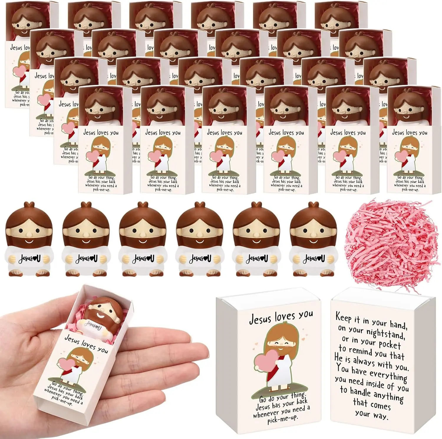 Jesus Loves You Figures Stress Ball Mini Gnome 30 Sets Little Tiny Jesus Figures Squishy Stress Relief Stress Ball Coworker Employee Appreciation Gift with Box VBS Back to School Gift for Women Men Student Teacher Sunday School Church Party Favors