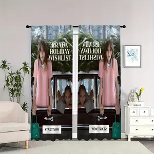 Pink dress, women's handbag, green curtains, indoor curtains, blackout, heat insulation, soft, suitable for home décor, Thermal Insulated Curtain