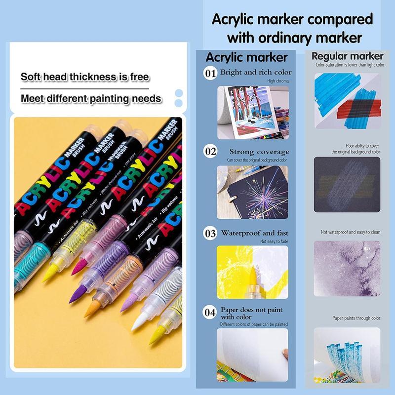Acrylic Paint Markers - 36 Color pc Marker Pen Set, Artist Fine and Soft Brush Tip Marker for Rock Painting, Books Coloring, Note Taking, Card Writing, Ston Graffiti, DIY Crafts, Drawing Art Supplies Kit, Professional Art Pen Set, Valentine's Day Gifts