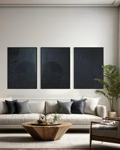 Set of 3 Black Wall Art Modern Textured Art Plaster Art 3 Poster