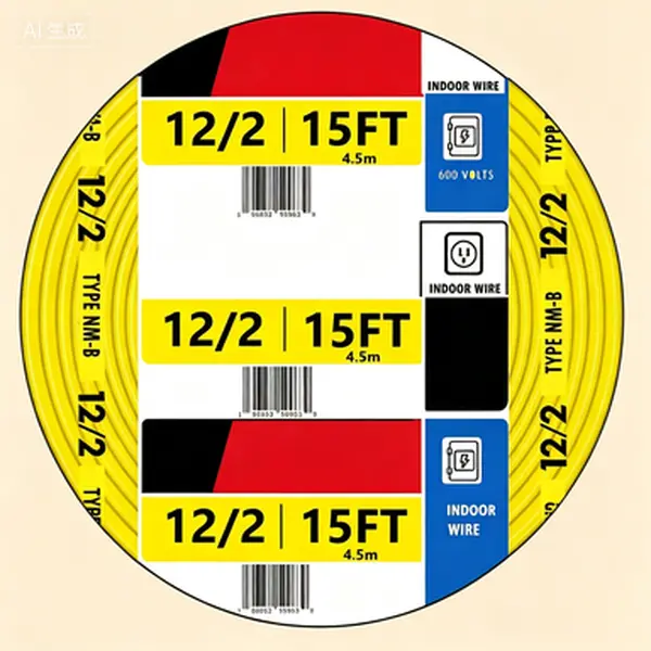 12/2 NM-B Yellow Jacket Electrical Wire, 15 Feet 12 AWG 2 Conductors with Ground, Insulated Copper Cable for Indoor Use, Flexible and Durable, Easy to Strip and Install, 300V Residential Wiring