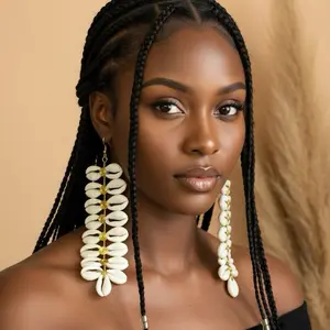 26/ BRIDGE: Afrocentric handmade natural cowries designs earrings. These earrings are crafted by West African artisans. They showcase and celebrate  beauty and heritage.
