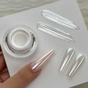 YOKEFELLOW GleamTap Cushion Aurora Chrome Nail Powder GT211 Magic White Nail Chrome Powder Super Shine Aurora Metallic Chrome Powder Nail Art Glitter Decoration for Home DIY Salon Manicure