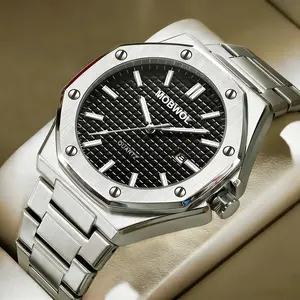 Crafted for the discerning gentleman. 41mm black textured dial with iconic octagonal steel case, precision Japanese imported movement, and solid stainless steel bracelet. Elevate your formal and business looks with timeless understated luxury.
