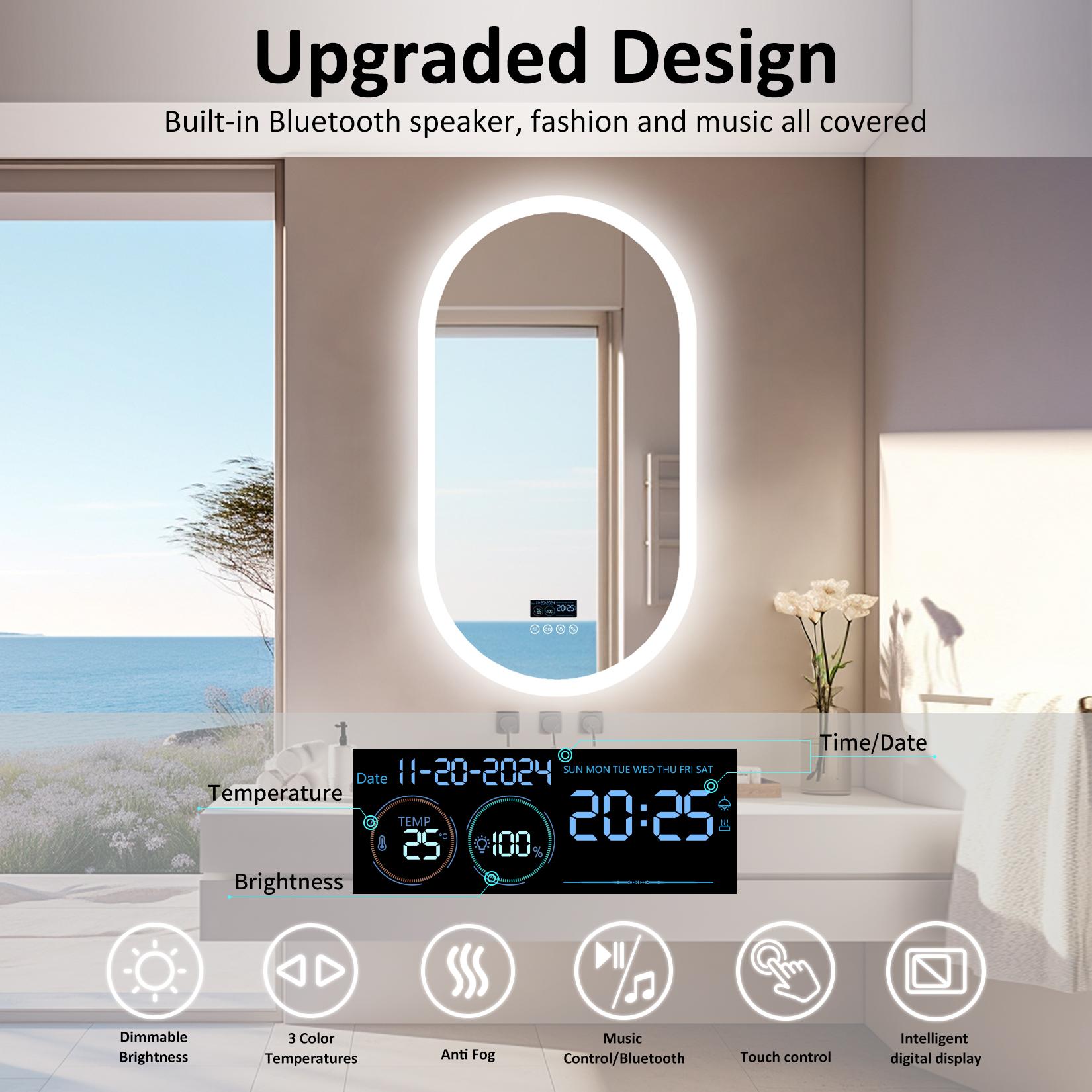 LumiBased Oval Led Light Bluetooth Bathroom Mirror  20X32