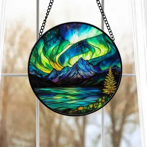 Northern Light Glass Suncatcher, Northern Aurora Stained Glass Art, Housewarming Decoration, Aurora Borealis Xmas Ornament
