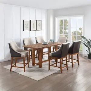 Acme DN03725-7PC 7 pc Gilsea Brown Finish Wood Plank Look Counter Height Dining Table Set with 6 Side Chairs Classic Design