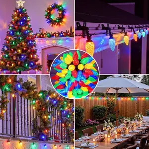 C9 Christmas String Lights Multicolor 100LEDs C9 Bulbs String Lights Plug in for Indoor Outdoor String Lights Remote Controller Ideal for Festive Decor