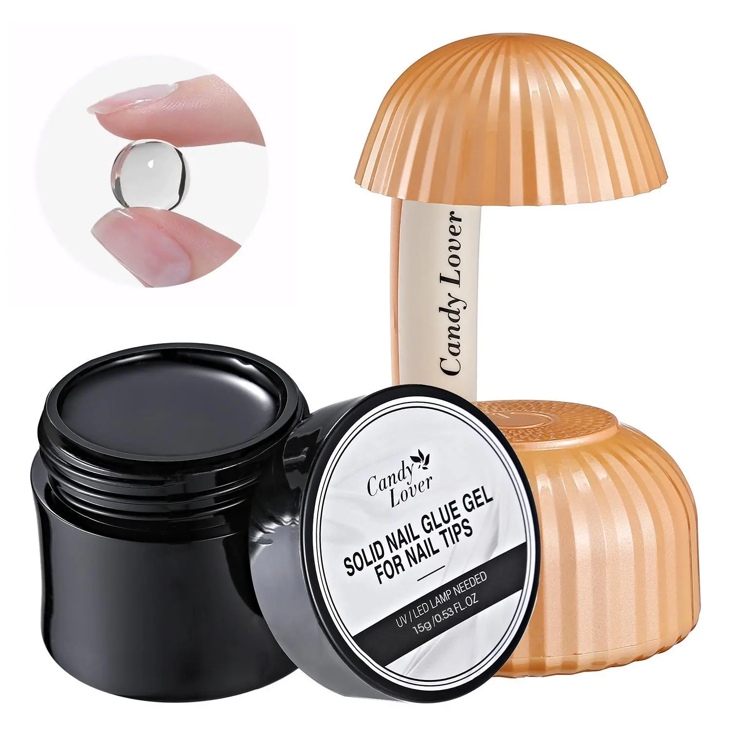 Solid Glue Gel Kit for Press-On Tips & 3D Nail Art, Smooth Durable Formula with 8g Gel, Base Coat, Top Coat & 18W Mini UV Lamp, Press-On Nails, Nail Supplies, Led Light