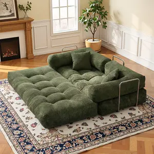 Full Assembled Corduroy Folding Sofa Bed, Styled Frame Fold Out Mattress Sofa, Multifunctional Furniture for Living Room, Bedroom & Studio Apartment