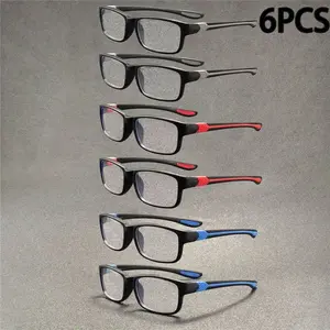 6PCS Unisex Fashion Retro Square Trendy Casual Sports Anti-Slip HD Reading Eyeglasses - Elegant, Artistic, and Minimalist PC Material, +1.0 to +4.0 Prescription, Lightweight and Durable, Suitable for Daily Computer Work, Leisure, and Entertainment Use