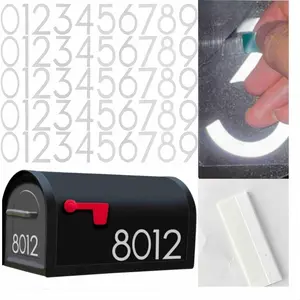 3 Inch Reflective Mailbox Numbers, 50 count  House Vinyl Stickers with Easy-Peel Tabs, Includes  & Masking Tape,  Self-Adhesive Numbers