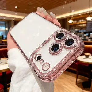 luxury diamond shiny electroplated  iphone 17pro case, high lens protection, non-slip and anti-fall, TPU material, Shockproof Phone Protective Case Compatible with iPhone 17pro/17 Series 12 13 14 15 16Pro Max  Cellphone Protector