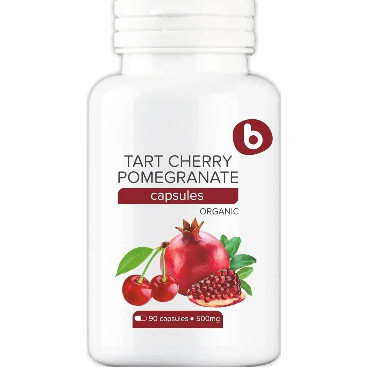 Organic Tart Cherry Capsules & Organic Pomegranate Capsules - Tart Cherry Extract & Pomegranate Extract with Anthocyanins & Ellagic Acid - Joint & Muscle Support - GMO-Free - 90 Vegan Caps