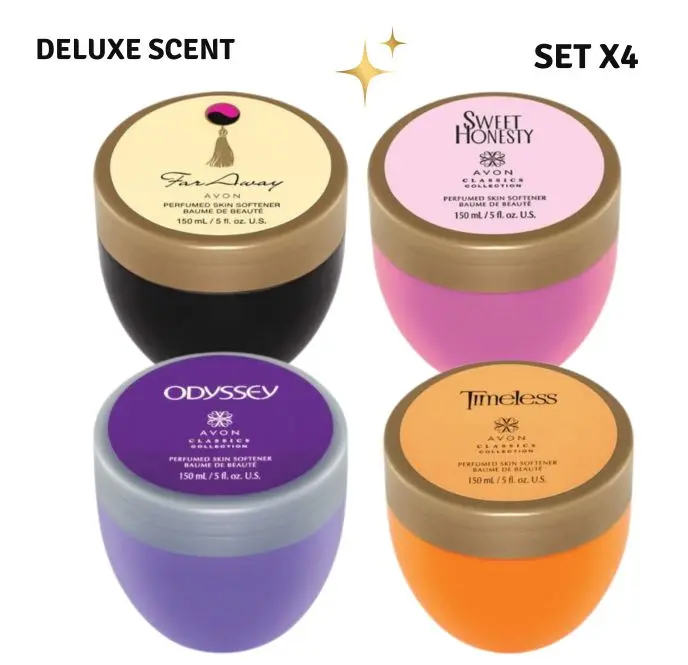 Avon Deluxe Scent Perfumed Skin Softener Set | 4-Piece Body Cream Collection