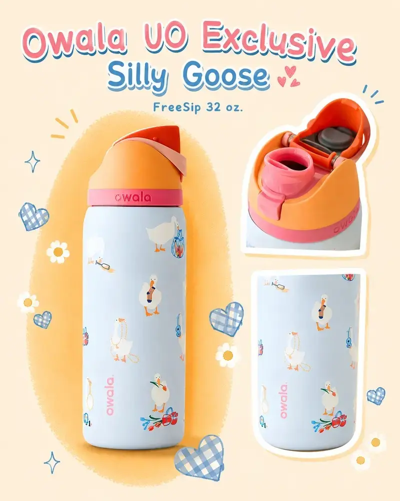 Owala UO Exclusive Silly Goose FreeSip 32 oz Water Bottle – Leakproof Insulated Stainless Steel Sports Bottle with FreeSip Spout for Travel, Gym & Everyday Hydration