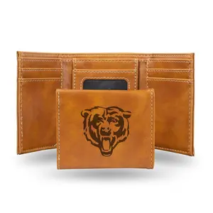 Rico  NFL Chicago Bears Brown Faux Leather Laser Engraved Trifold Wallet with Black Logo