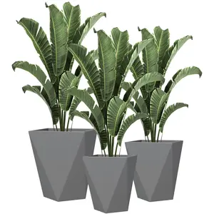 Gray MgO Tall Planters Set of 3 - Weather Resistant Stackable Flower Pots with Drainage Holes for Garden, Balcony - Ideal for Trees, Snake Plants, Fiddle Leaf Figs (Home & Garden Landscaping Use)