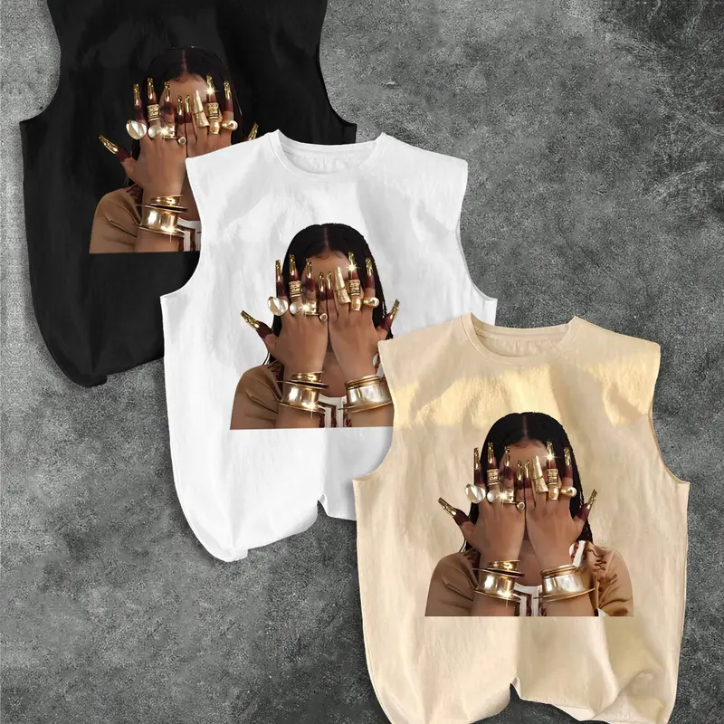 Men's Trendy Casual Sleeveless Top Three-Piece Set, Stylish Summer Tank Top with Lady Print, Perfect for Vacation and Friend Gatherings