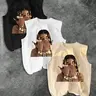 Men's Trendy Casual Sleeveless Top Three-Piece Set, Stylish Summer Tank Top with Lady Print, Perfect for Vacation and Friend Gatherings