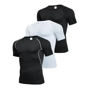 Men's Contrast Binding Round Neck Compression Sports Tee, Quick Drying Breathable Crew Neck Short Sleeve T-shirt for Running Gym Workout, Casual Sporty Top for All Seasons, Activewear, Fitness Running Tops