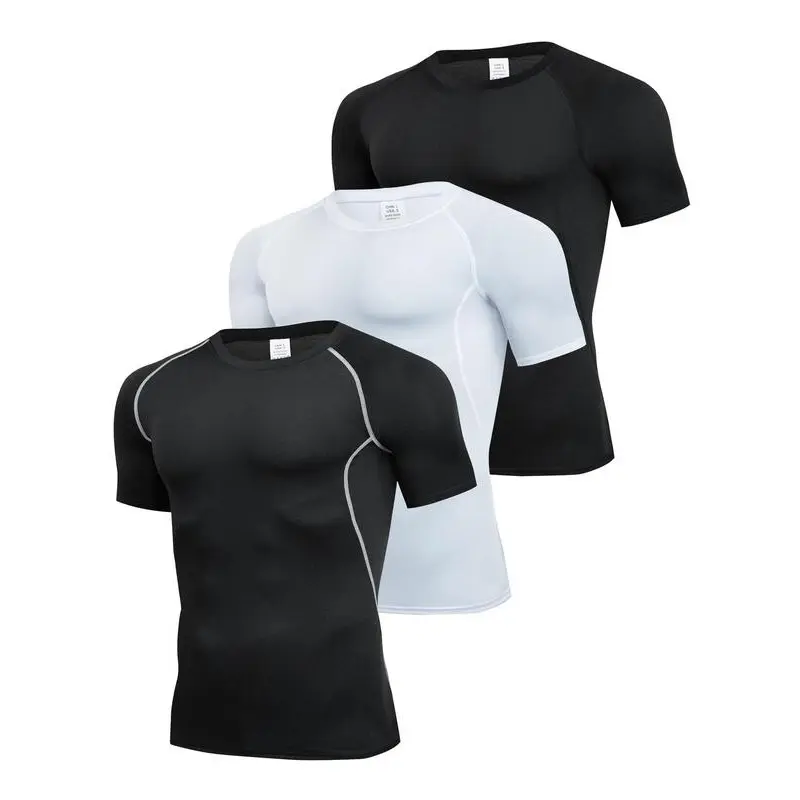 NewMen's Contrast Binding Round Neck Compression Sports Tee, Quick Drying Breathable Crew Neck Short Sleeve T-shirt for Running Gym Workout, Casual Sporty Top for All Seasons, Activewear, Fitness Running Tops