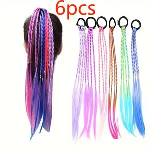 Heatless Colorful Braided Hair Accessories, 6 Counts/set Ponytail Braided Hair Styling Tool, Fashionable Girl's Headwear, Heatless Styling Kit