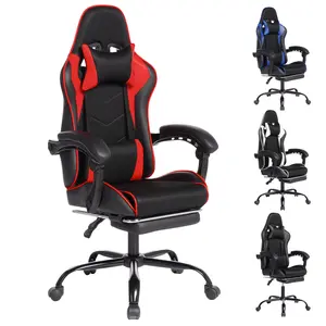 Ergonomic E-Sports Gaming Chair with Footrest, Headrest & Lumbar Support, PU Leather Sports Car Seat, Reclining Office & Gaming Chair with Massage Function