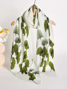 Women's Pleated Scarf, Elegant Ginkgo Leaf Pattern Shawl, Casual Fashion Wrap, Multifunctional Textured Silk Scarf, All Seasons