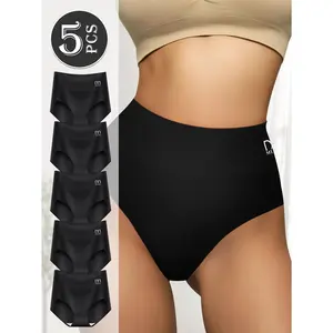 QUASTI 5pcs Briefs For Women, Comfortable & Breathable Underwear, Simple & Elegant Style High Elasticity Compression Underwear Suitable For Girls' Back to School Gifts, Size S-XXL