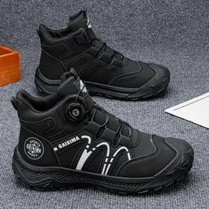 Men's All-Season Outdoor Boots - Slip-On Hiking, Motorcycle, Tactical Shoes - PU Upper & Cushioned Midsole - Lightweight Traction Outdoors, Gym, Everyday - Black/ with Accent - Durable for Heavy Terrain - Casual & Formal Events, Modern Boot Design