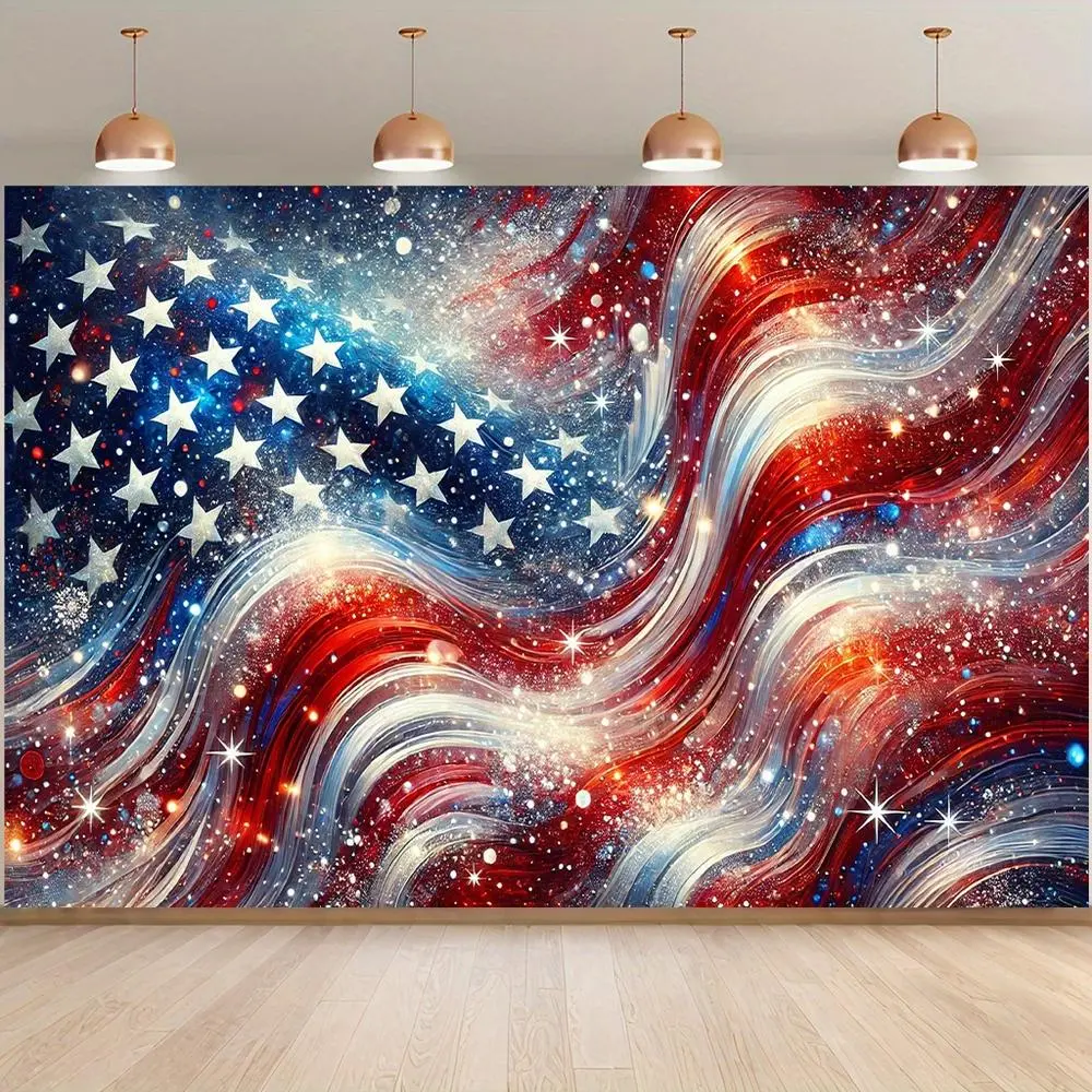1PC Reusable Polyester 2D Flat American Independence Day Star-Spangled Banner Backdrop, Festive Party Photo Decoration for National Day Celebrations, Happy Birthday