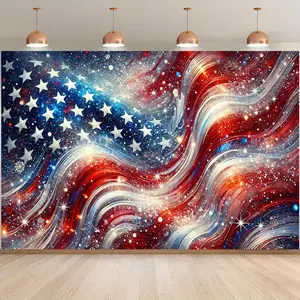 1PC Reusable Polyester 2D Flat American Independence Day Star-Spangled Banner Backdrop, Festive Party Photo Decoration for National Day Celebrations, Birthdays, Birthday