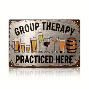 1PC,2D Flat,Vintage Rustic Aluminum Wall Art Sign ,Humorous "Group Relax Practiced Here" Bar And Party Decor , Distressed Metal Plaque with Beer, Wine & Cocktail Graphics for Social Hangouts ,Suitable for Bar, Party, And Hotel Wall Decoration