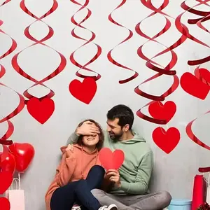 12-Piece Wedding Heart Spiral Hanging Ornaments, Anniversary Valentine's Party Decorations, Mother's Day Birthday Ceiling Pendant