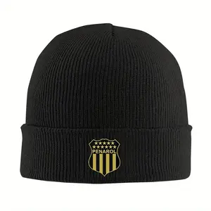 S&T  Peñarol Uruguay Football Club Official Knitted Headgear - Heavy Black Winter Hat with Team Shield Logo, Suitable for Football Fans' Cold-Proof and Warm Knitted Hat, Christmas, Halloween Gift - Universal Size for Adults and Teenagers, Casual Sports