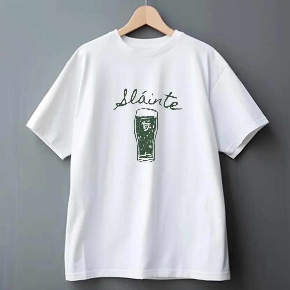 Sláinte Guinness T-Shirt, Irish Beer St Patrick's Day Graphic Tee Pure Cotton Casual Trendy Tops for Women for Men Perfect Gift