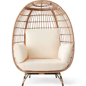 Best Choice Products Wicker Egg Chair Oversized Indoor Outdoor Patio Lounger w/ Steel Frame, 440lb Capacity
